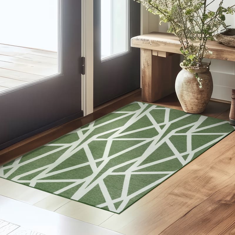 My Magic Carpet Flock Camel Washable Rug - 3'x5' - Juniper Green