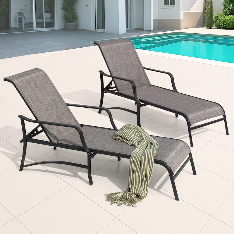 Outdoor Textilene Metal Lounge Chairs Set of 2, 5-Level Adjustable Backrest