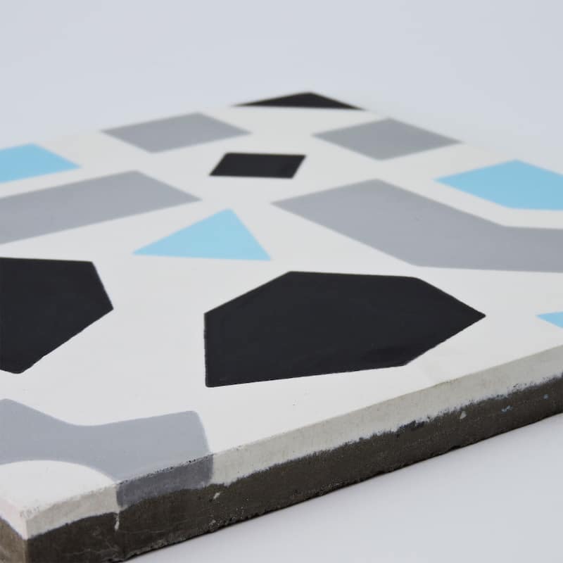 Handmade Azilal in Black, Grey, and Blue Tile, Pack of 12 (Morocco)