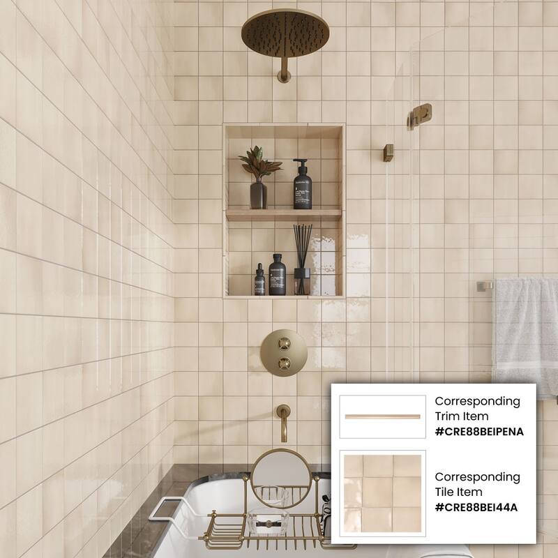Apollo tile 4" x 4" Silken Glossy Beige Ceramic Tile (6.48 sq ft/case) - 60 Pack