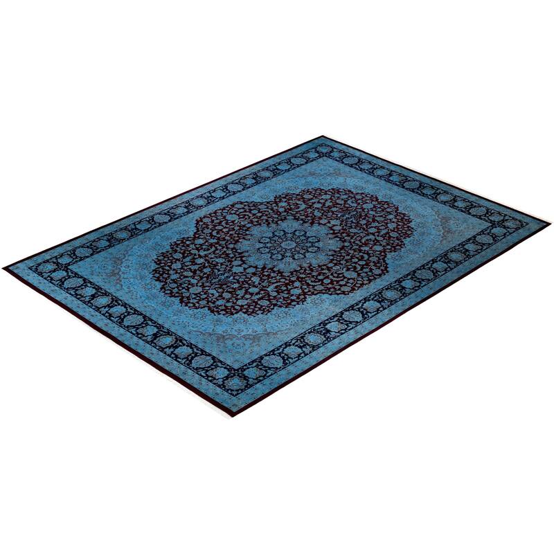 Overton Hand Knotted Wool Vintage Inspired Modern Contemporary Overdyed Blue Area Rug - 10' 3" x 14' 4"