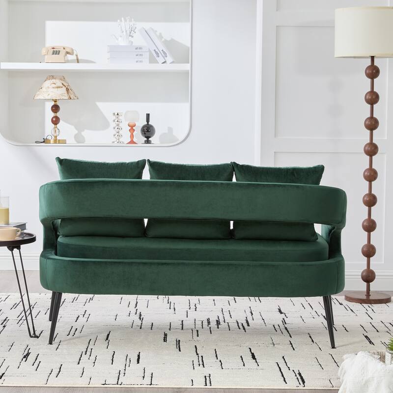 Velvet Loveseat Sofa Accent Loveseat with Removable Cushion, Padded Seat Sofa Couch with Round Armrests