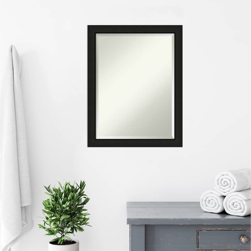 Midnight Black Narrow Beveled Wood Framed Bathroom Vanity Wall Mirror - Midnight Black Narrow