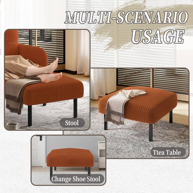 Small Ottoman Footstool with Legs, Corduroy Fabric Ottoman Foot Stool with Soft Padded seat