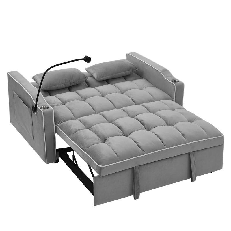 Versatile Foldable Sofa Bed, Modern Loveseat Pull-out Sleeper With Adjustable Back, USB Port and Swivel Phone Stand