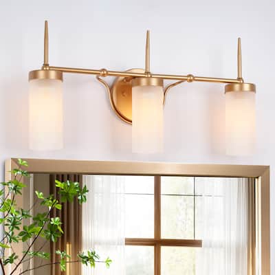 Modern Gold 3-Light Linear Bathroom Vanity Lights Frosted Glass Wall Sconces - 22" L x 5" W x 11" H