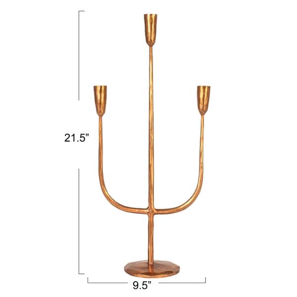 dimension image slide 2 of 4, Hand-Forged Metal Candelabra - 9.5"L x 4.0"W x 21.5"H