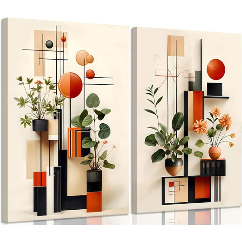 2 Pcs Mid-Century Modern Canvas Wall Art - 12 x 16
