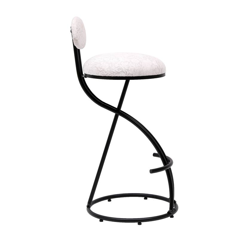 Set of 2 Round Print Bar Stools Black Metal Upholstered Chairs for Kitchen Island Dining Rooms Counter Stools
