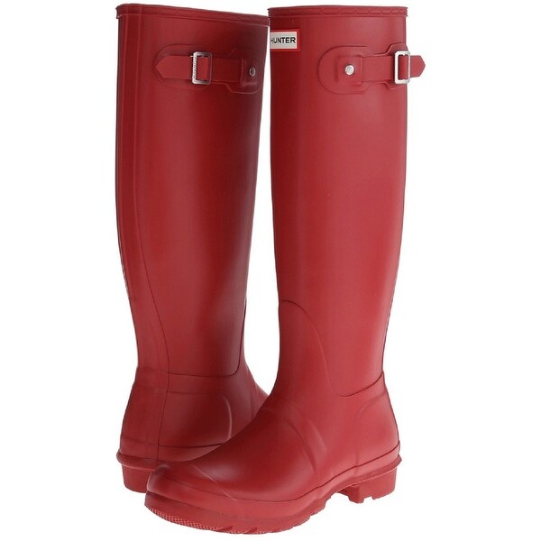 red tall hunter boots