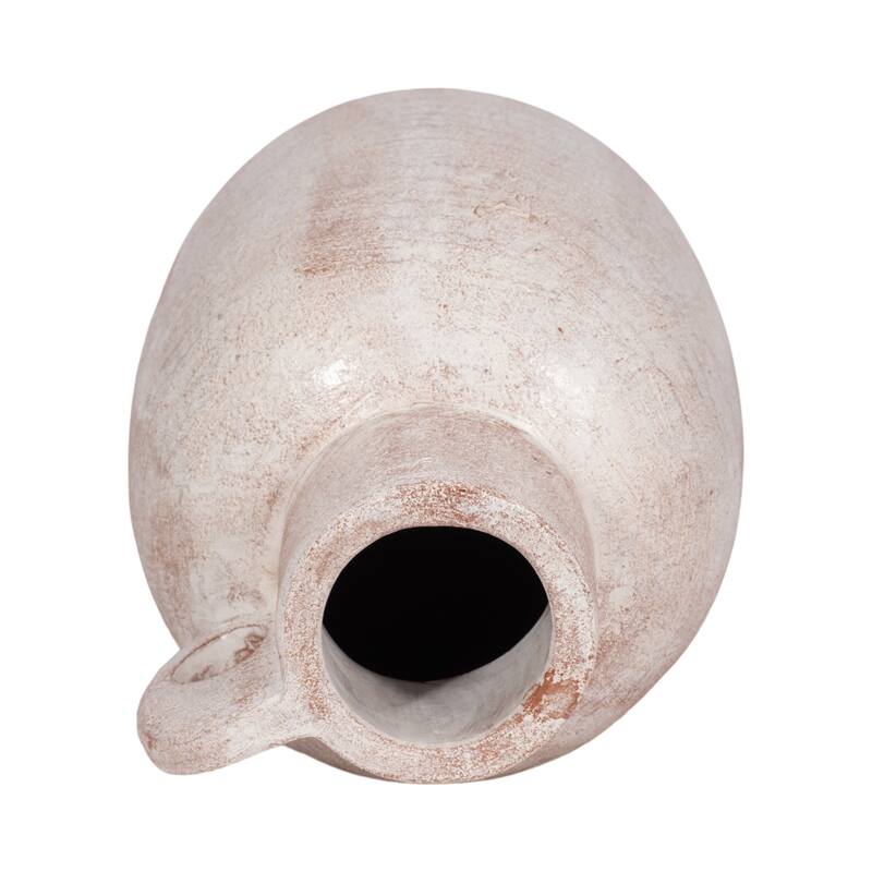 Ceramic Modern Vase with Sculptural Handle - Ivory, 15 in.