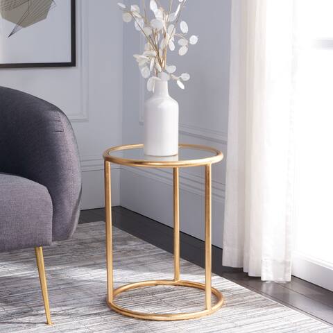 SAFAVIEH Treasures Shay Gold/ Glass Top Accent Table - 15" x 15" x 19.7"