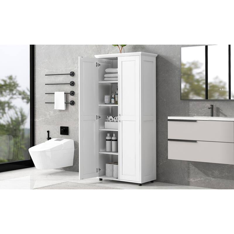Storage Cabinet with Two Doors for Bathroom, Office, Adjustable Shelf, MDF Board, White