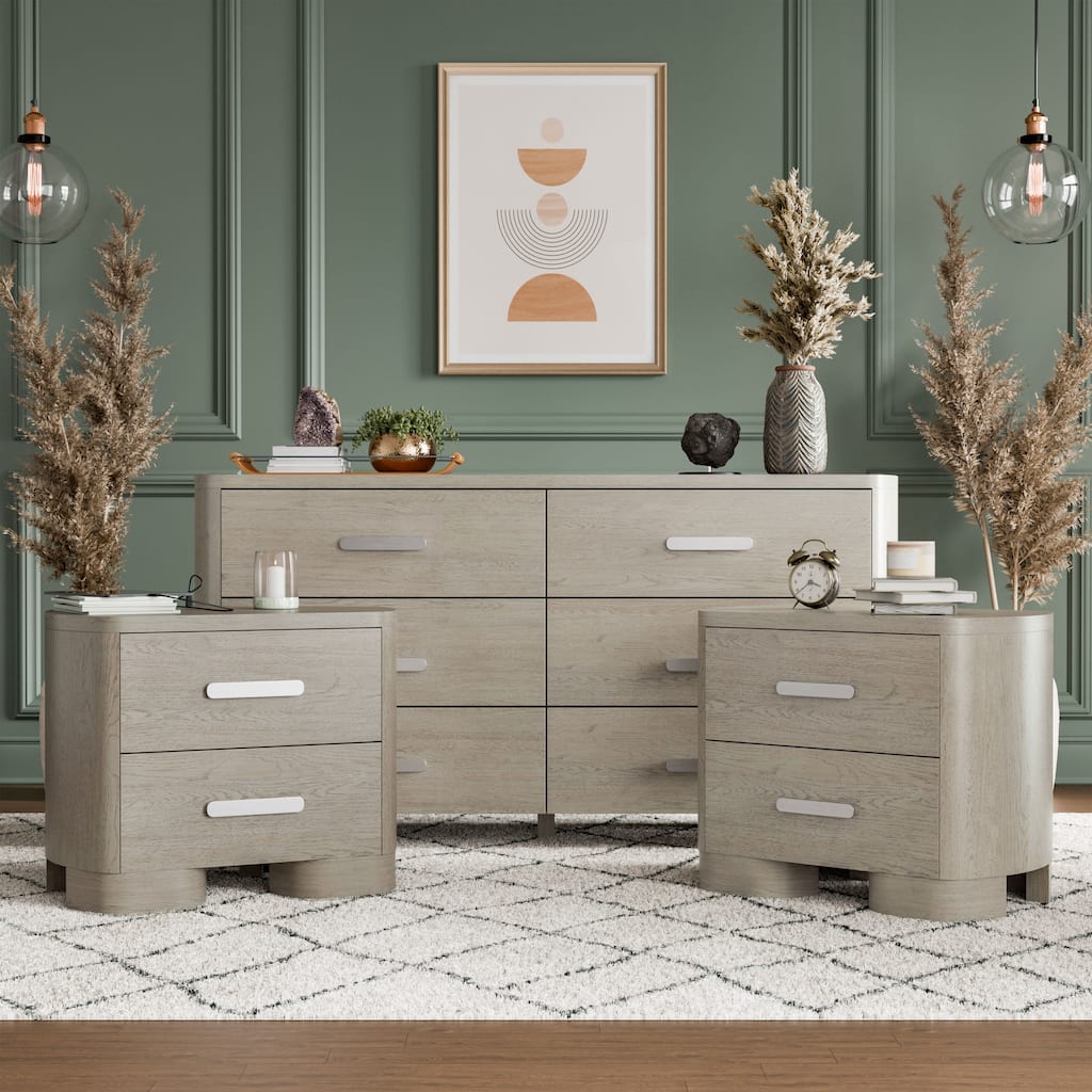 Furniture of America Weegin Modern 3-Piece White Oak Wood Dresser and 2-Nightstand Bedroom Set