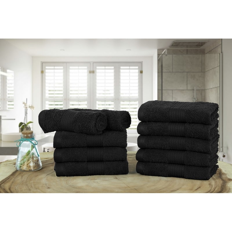 Luxurious Cotton 600GSM Soft Wash Cloths 12X12 Inch by Ample Decor - 10 Pcs - Black