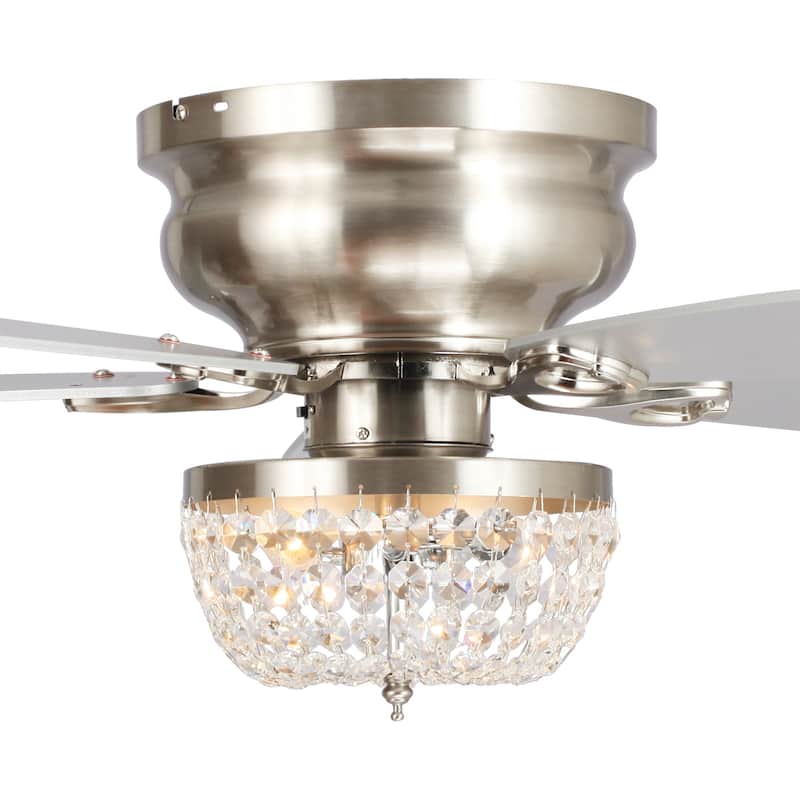 48" Polished Nickel Low Profile Crystal Ceiling Fan with Light and Remote