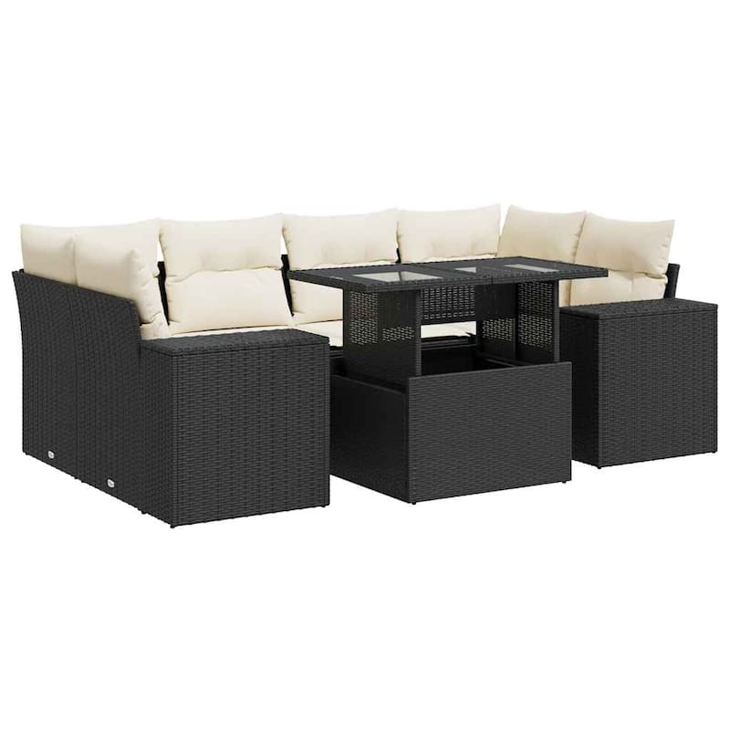 vidaXL Patio Sofa Set with Cushions Outdoor Furniture 7 Piece Poly Rattan - 24.4 x 24.4 x 27.2