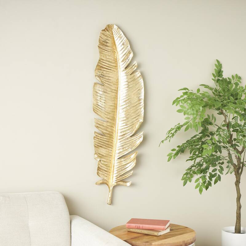 Polystone Bird Large Metallic Feather Home Wall Decor - Gold - Roche River Decor