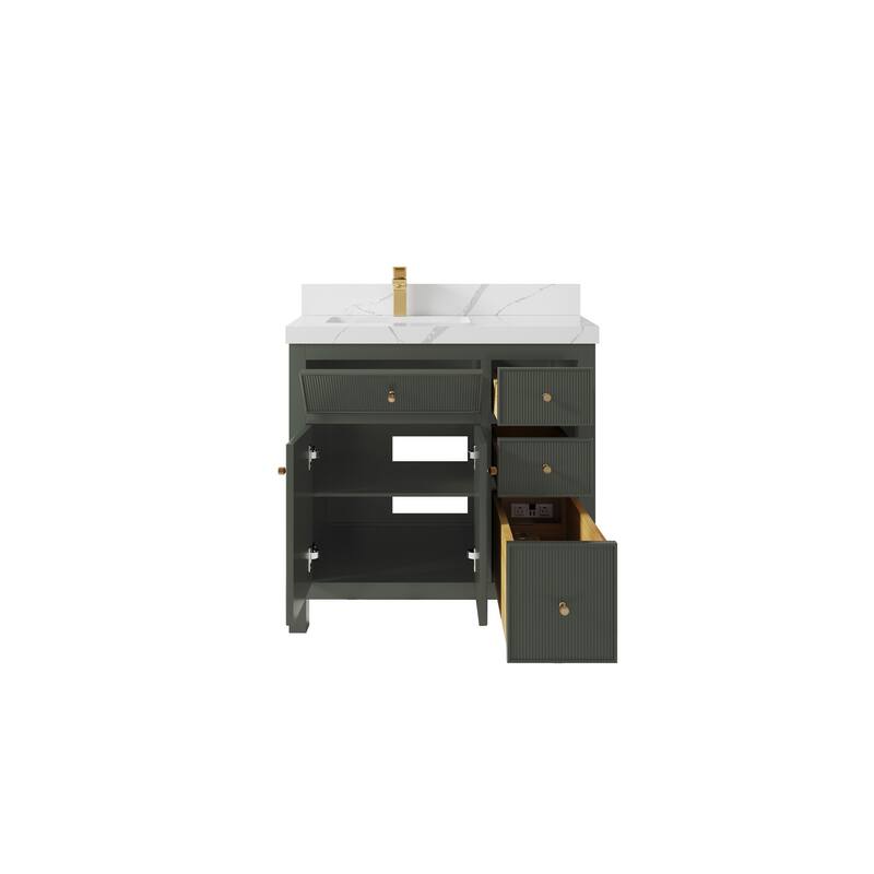 Willow Collections 36 in W x 22 in D Sonoma Left Offset Free Standing Reeded Bathroom Vanity with Countertop