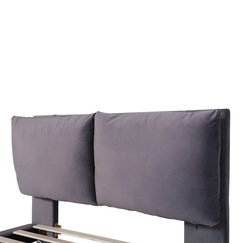 Upholstered Platform Bed w/ Sensor Light & Backrests, 2 Sets of Socket