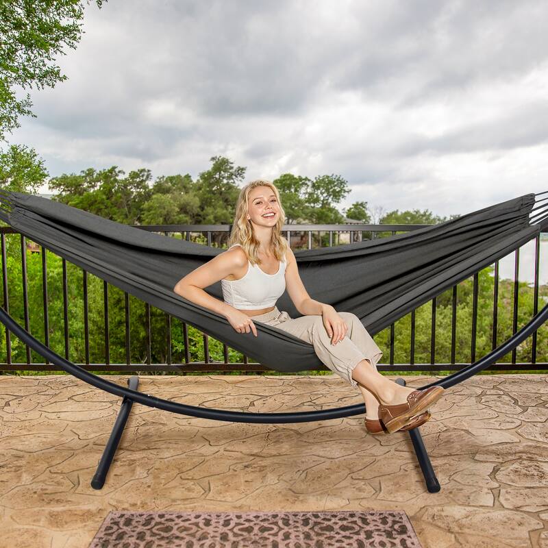9.35 ft. 2-Person Brazilian-Style Foldable and Portable Outdoor Hammock Bed with Stand Set - 112.2 in.* 44.1 in. *40.9 in.
