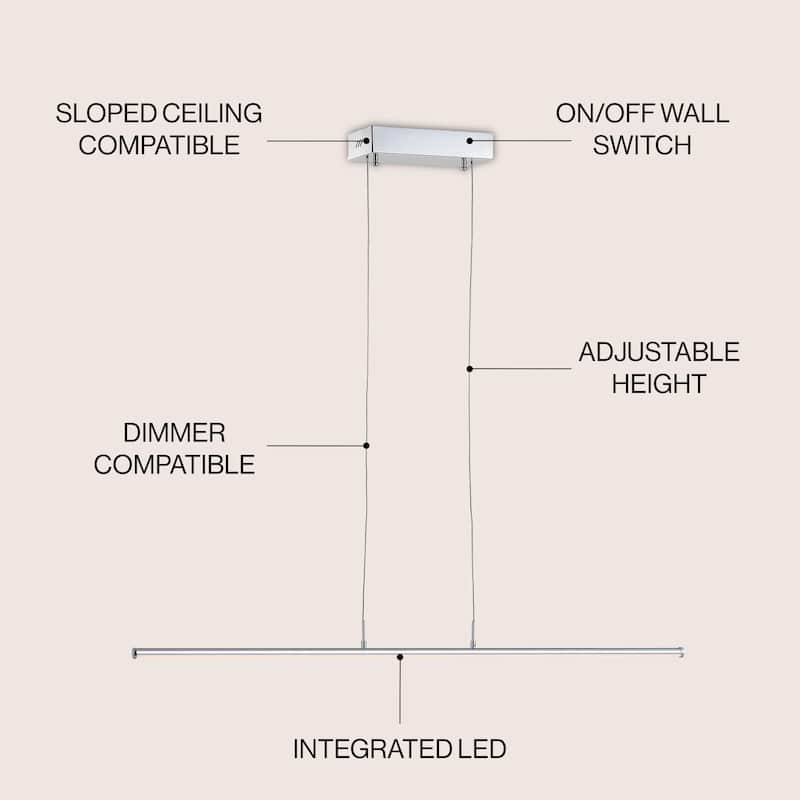 Ali 39.5" Dimmable Adjustable Integrated LED Metal Linear Pendant, by JONATHAN Y