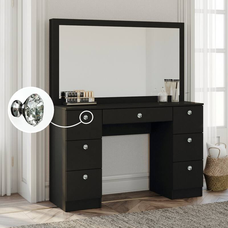 Boahaus Artemisia Modern Vanity, Black, Wide Mirror, 07 Drawers On