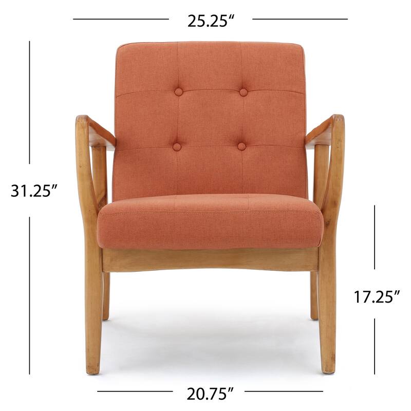 Mid Century Modern 25.25" Button Tufted Club Chair with Wood Frame for Living Room