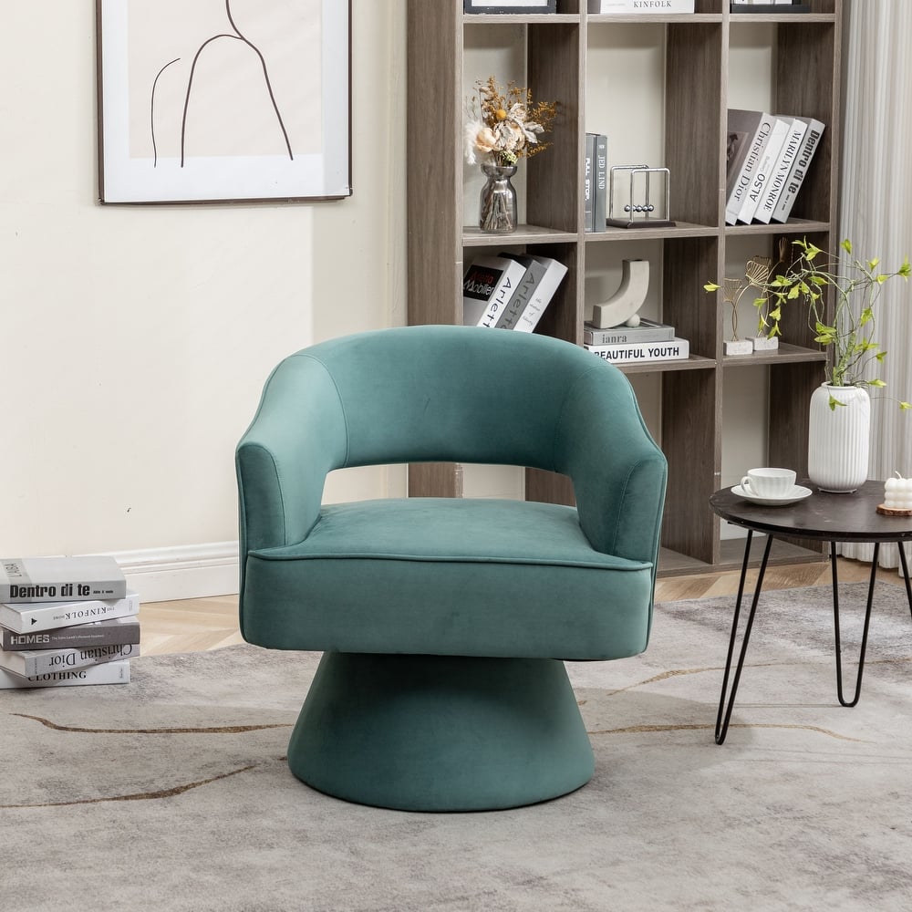 Modren Velvet Living Room Swivel Arm Barrel Chair with Tufted Back