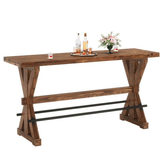 63" Solid Wood Bar Table, Farmhouse Counter Height Dining Table - N/A