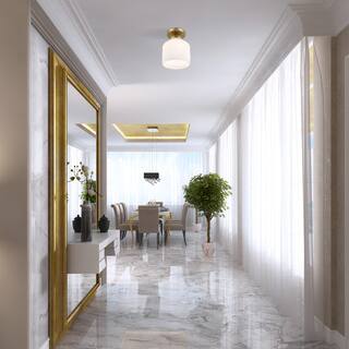 Circo 7 in. 1-Light Matte Black Modern Semi-Flush Mount with White Art Glass Shade