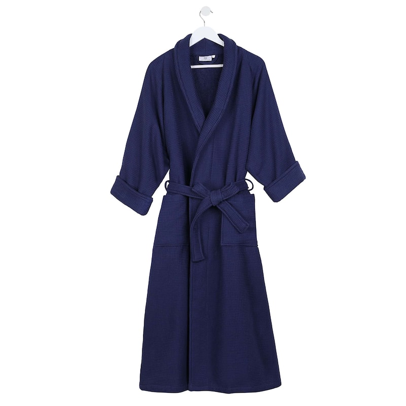 Superior Waffle Weave Cotton Soft Oversized Unisex Adult Bath Robe - Large - Navy Blue