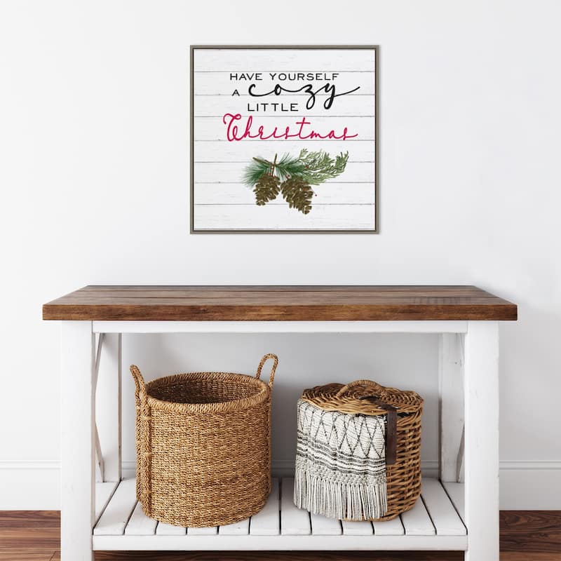 Cozy Christmas I-Pine cones by Hartworks Canvas Art Framed - 22 x 22 in