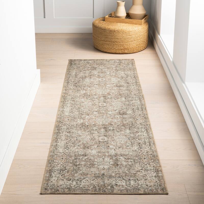 Nuloom Hillstone Collection Traditional Vintage Medallion Area Rug - 2' 8" x 8' - Elinda Dark Beige - Runner