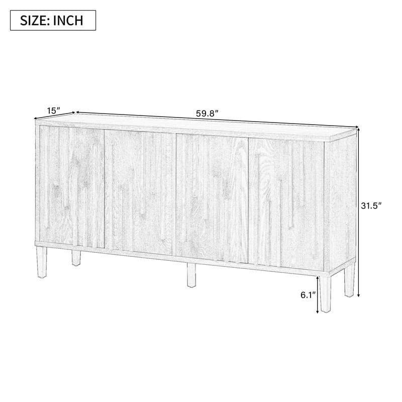 59.8" 4-Door Sideboard,Hidden Handle,Distinctive Solid Ash Veneer Buffet with Storage