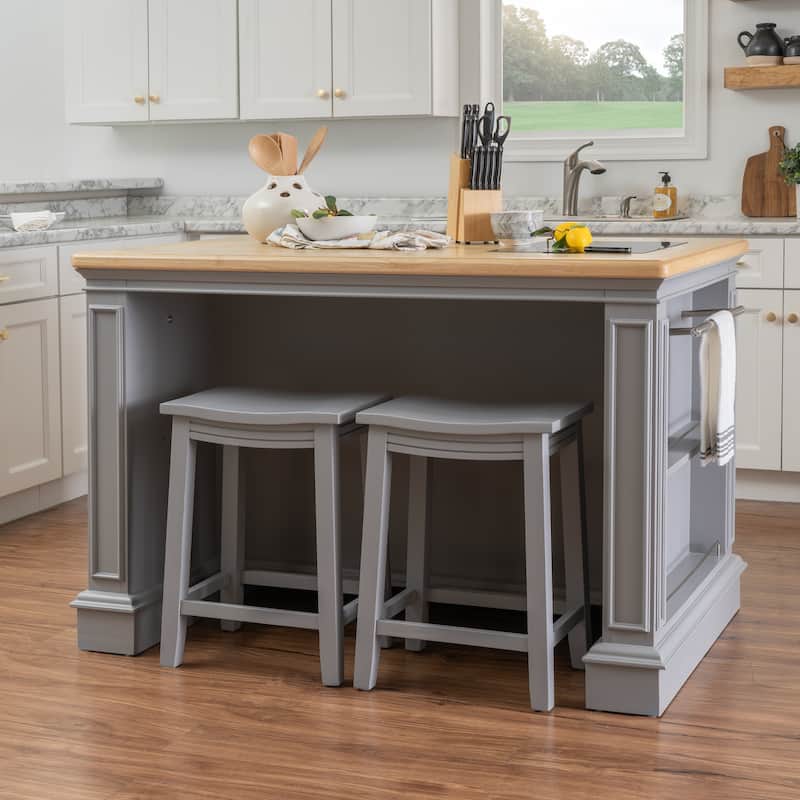 Posie Wooden Kitchen Island Set with Two Stools