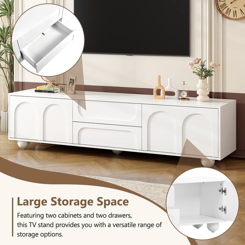 Modern Storage​ TV Stand with 2 Rebound Cabinets, 2 Drawers and 5 Round Legs for Living Room Bedroom