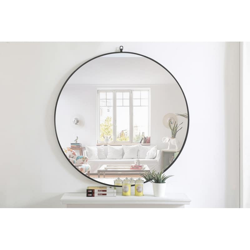 Strick & Bolton Patti Metal 48-inch Round Mirror with Decorative Hook
