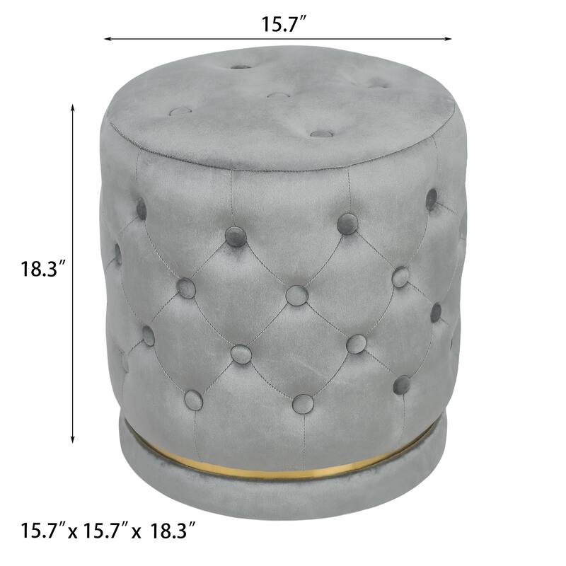 Adeco 18.3" Height Button Tufted Upholstered Round Ottoman