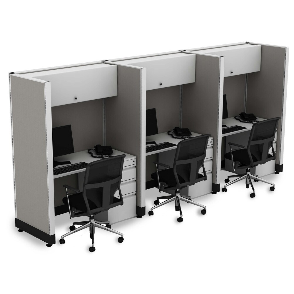 Overstock Tall Cubicles 67H 3pack Inline Unpowered (White Desk White Paint - 4x4 - With Assembly)