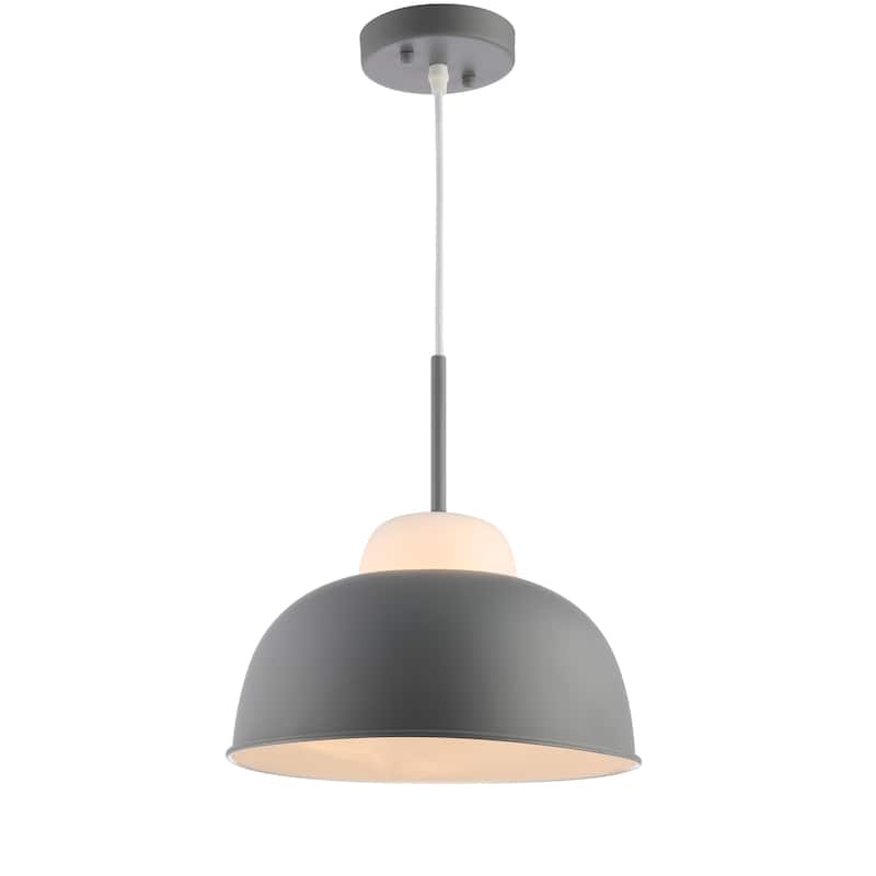 Simon 12" Adjustable Metal/Glass LED Pendant, Gray by JONATHAN Y