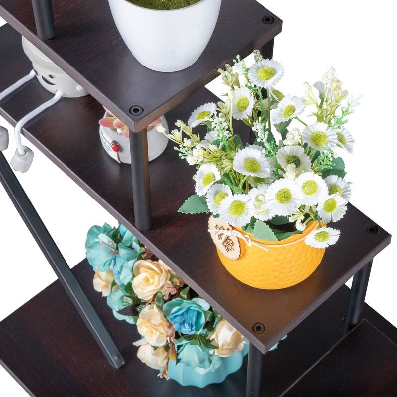 5 Layers Semicircle Iron Wood Suitable Home Decoration Plant Stand