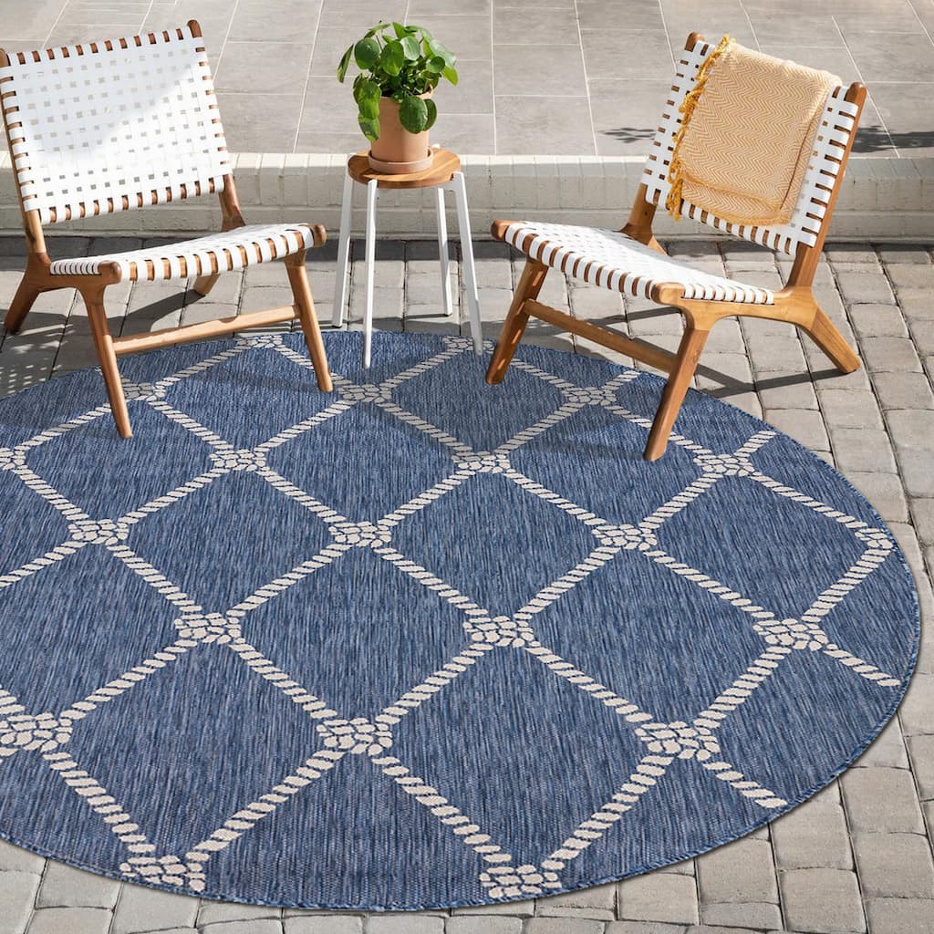 Sevita Tides Nautical Rope Knot Blue/White Indoor/Outdoor Area Rug