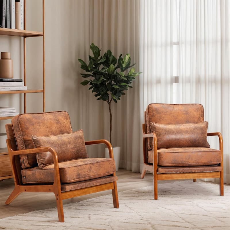 EROMMY Mid Century Modern Accent Chair, Upholstered Lounge Armchair with Solid Wood Frame and Cushion for Living Room - Set of 2 Chairs