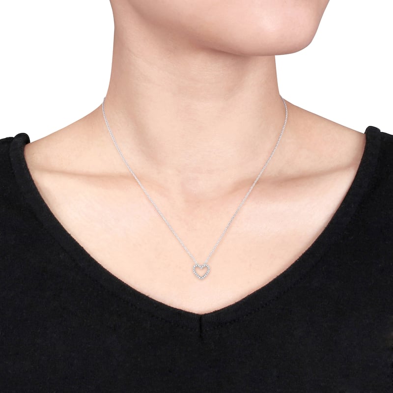 Miadora 14k White Gold 1/10ct TDW Diamond Heart Necklace