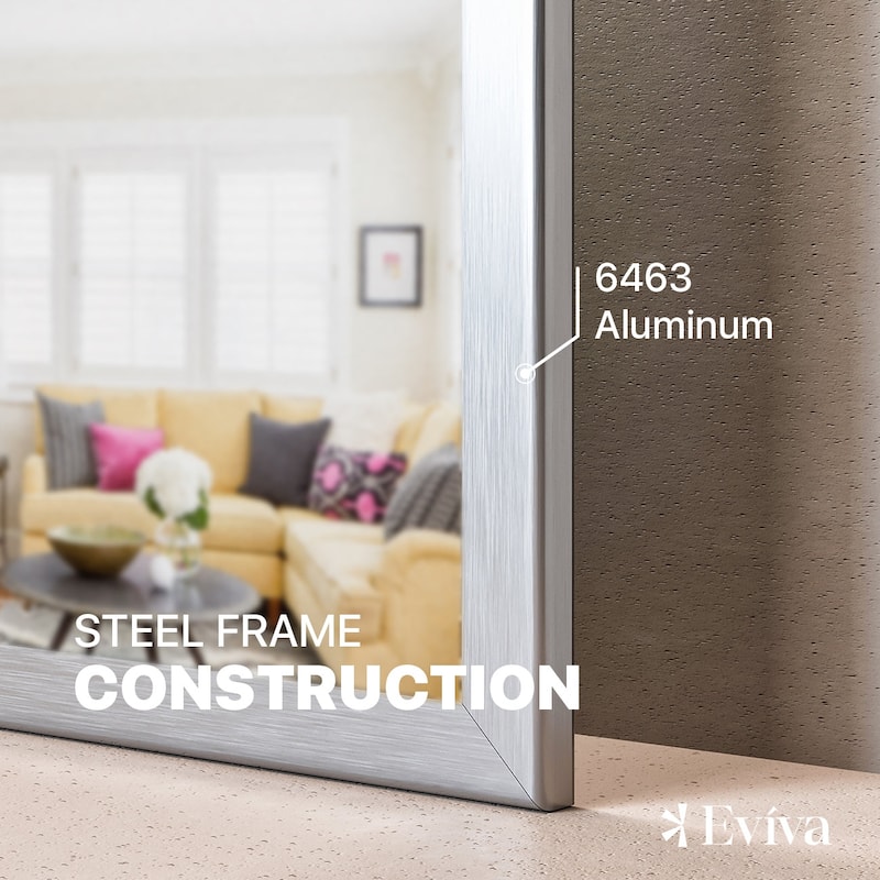 Eviva Sax 48" x 30" Rectangular Brushed Nickel Metal Framed Mirror - Brushed Nickel