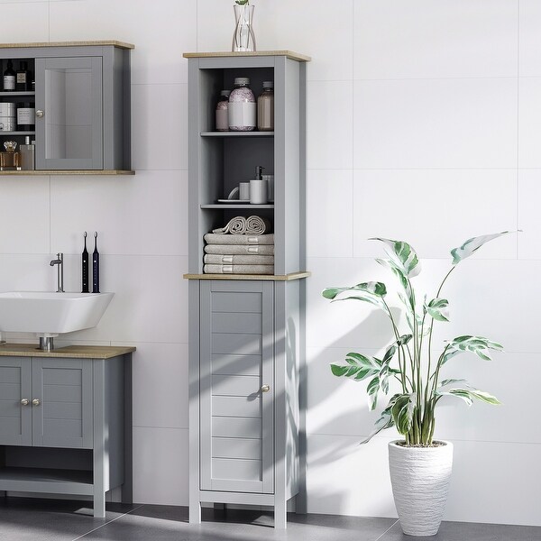 Grey Tall Bathroom Cabinet with 3 Tiers Door Adjustable Shelf Freestanding Design Bed Bath Beyond 41330614
