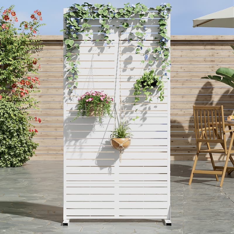 72in Dovelina Outdoor Freestanding Metal Privacy Screen Decorative Garden Fence - 72"x35" - White