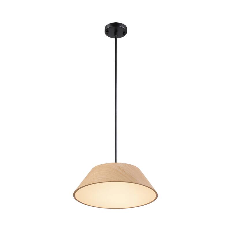 1-Light 15.7" Wide Modern Scandinavian-Style Wood-Like Pendant Lamp with Lamp Shade diffuser