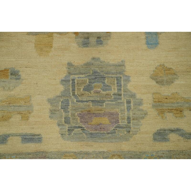 Vegetable Dye Wool Oushak Turkish Area Rug, Floral Geometric Carpet - 11' 1'' X 8' 11''